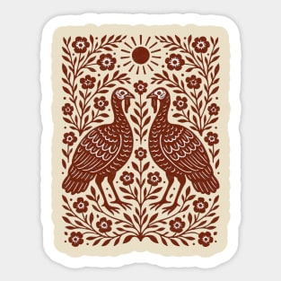 Floral Turkey Linocut Folk Art Vintage Rustic Thanksgiving Sticker